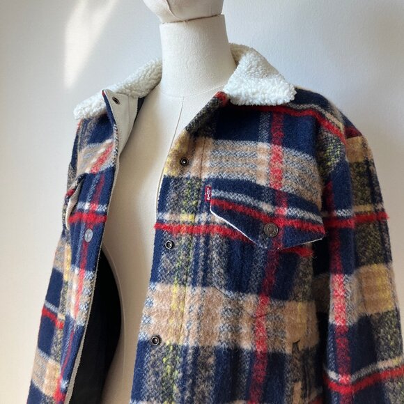 Levi's Premium Wool Trucker Jacket Multi-color Plaid - Picture 3 of 15